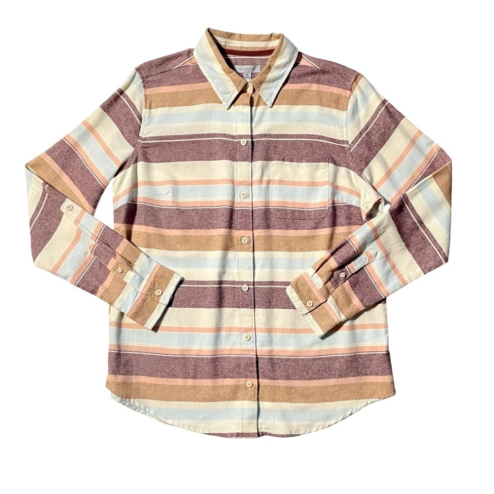 NWT Ocean + Coast Flannel Striped Button Down Shirt Size Medium